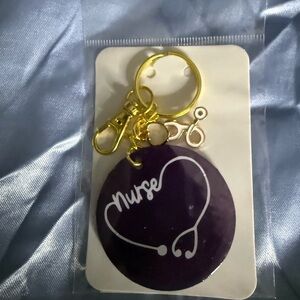 Purple Nurse Keychain with Gold Accents
